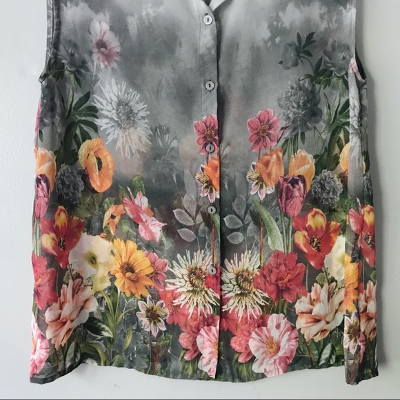 🌿ASOS Rokoko Gray Floral Semi Sheer Top - S - Picture 2 of 5